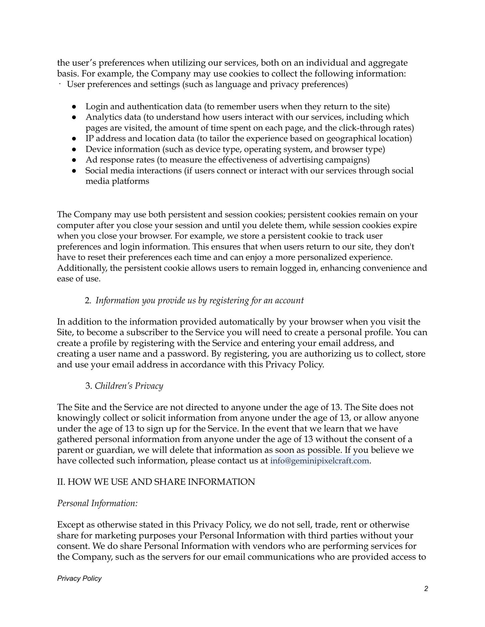 Privacy Policy Page 2